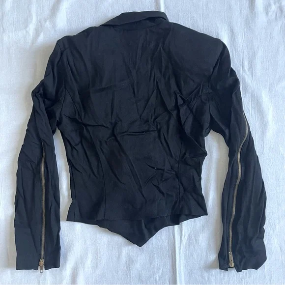 Shox Moto Jacket Asymmetrical Ziper Biker Blazer Ribbed Pointed Waist Womens M - Picture 6 of 8